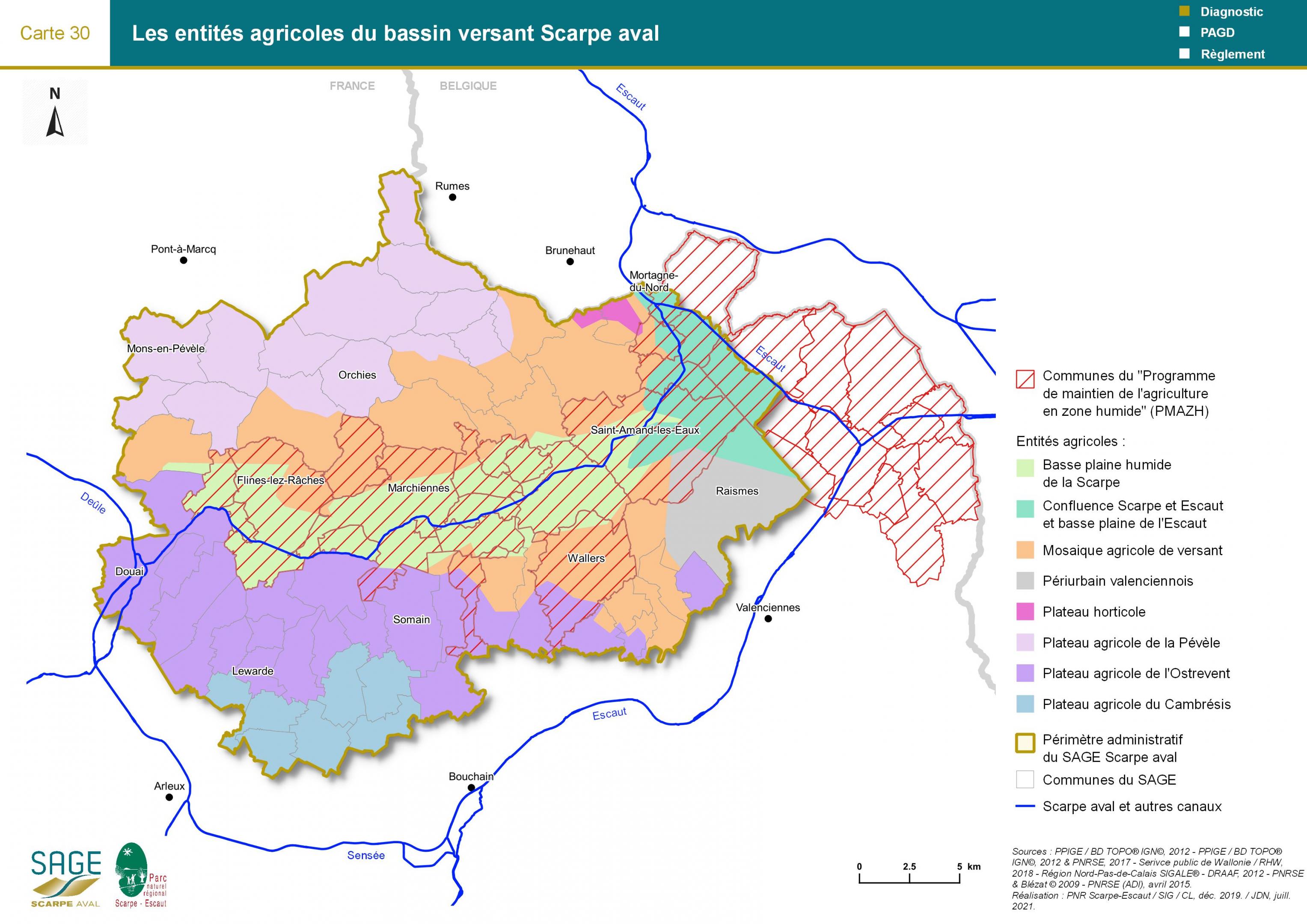 Etat des lieux - Carte 30 : Les entités agricoles du bassin versant Scarpe aval