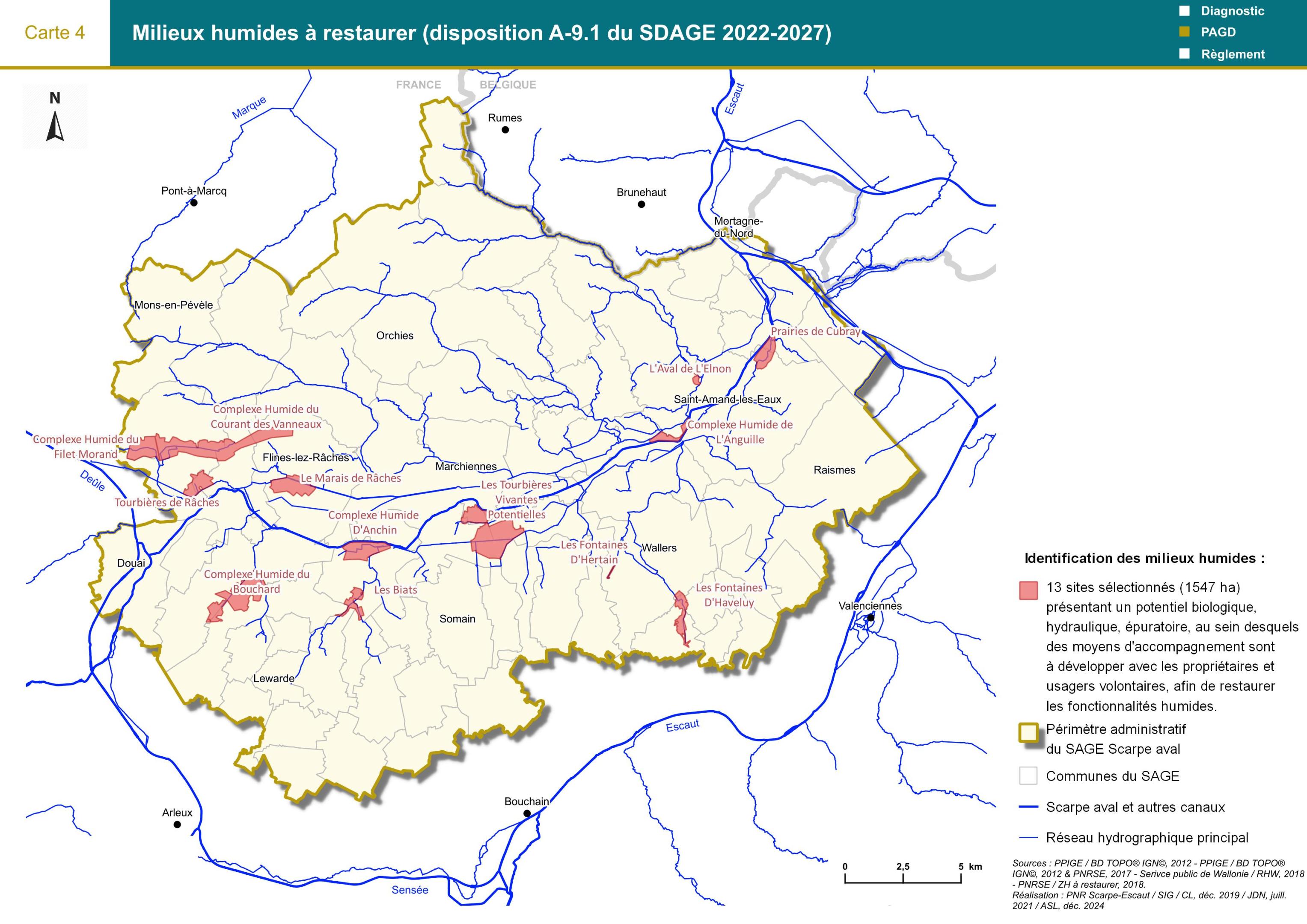 Carte 4 : Milieux humides à restaurer (disposition A-9.1 du SDAGE 2022-2027)