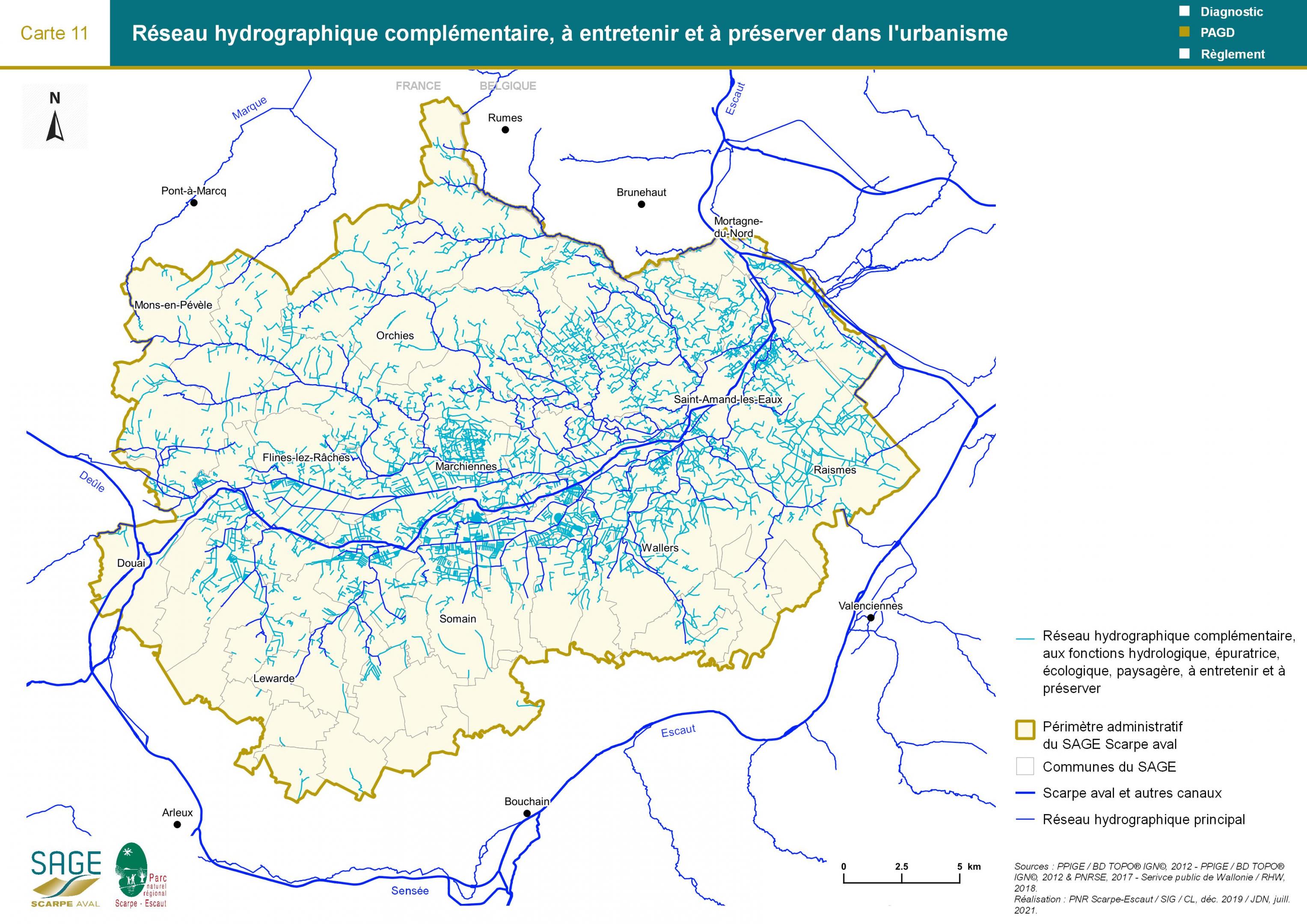 Mesures - Carte 11 : Réseau hydrographique complémentaire, à entretenir et à préserver dans l'urbanisme