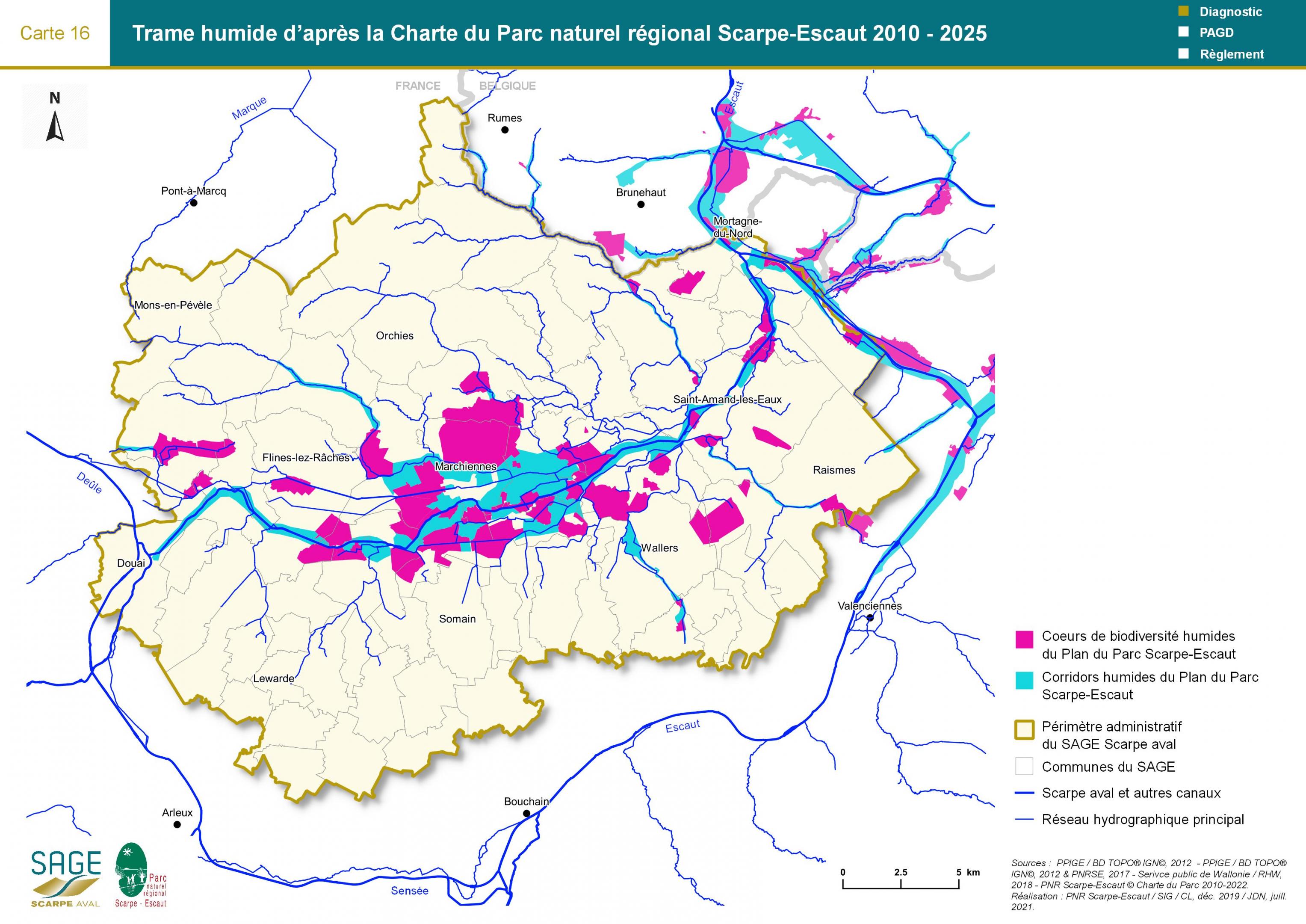 Etat des lieux - Carte 16 : Trame humide d’après la Charte du Parc naturel régional 