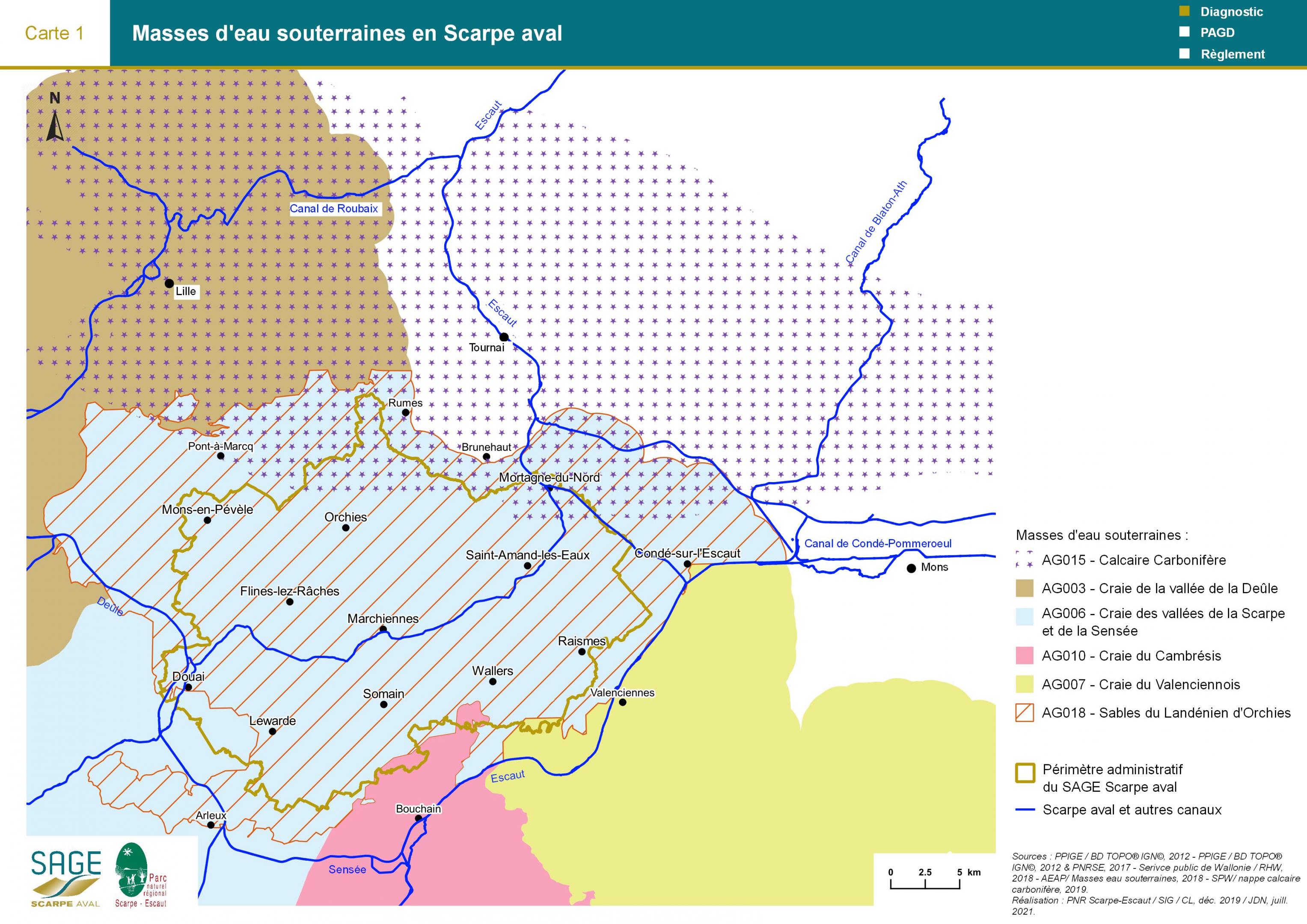 Etat des lieux - Carte 1 : Masses d’eau souterraines en Scarpe aval