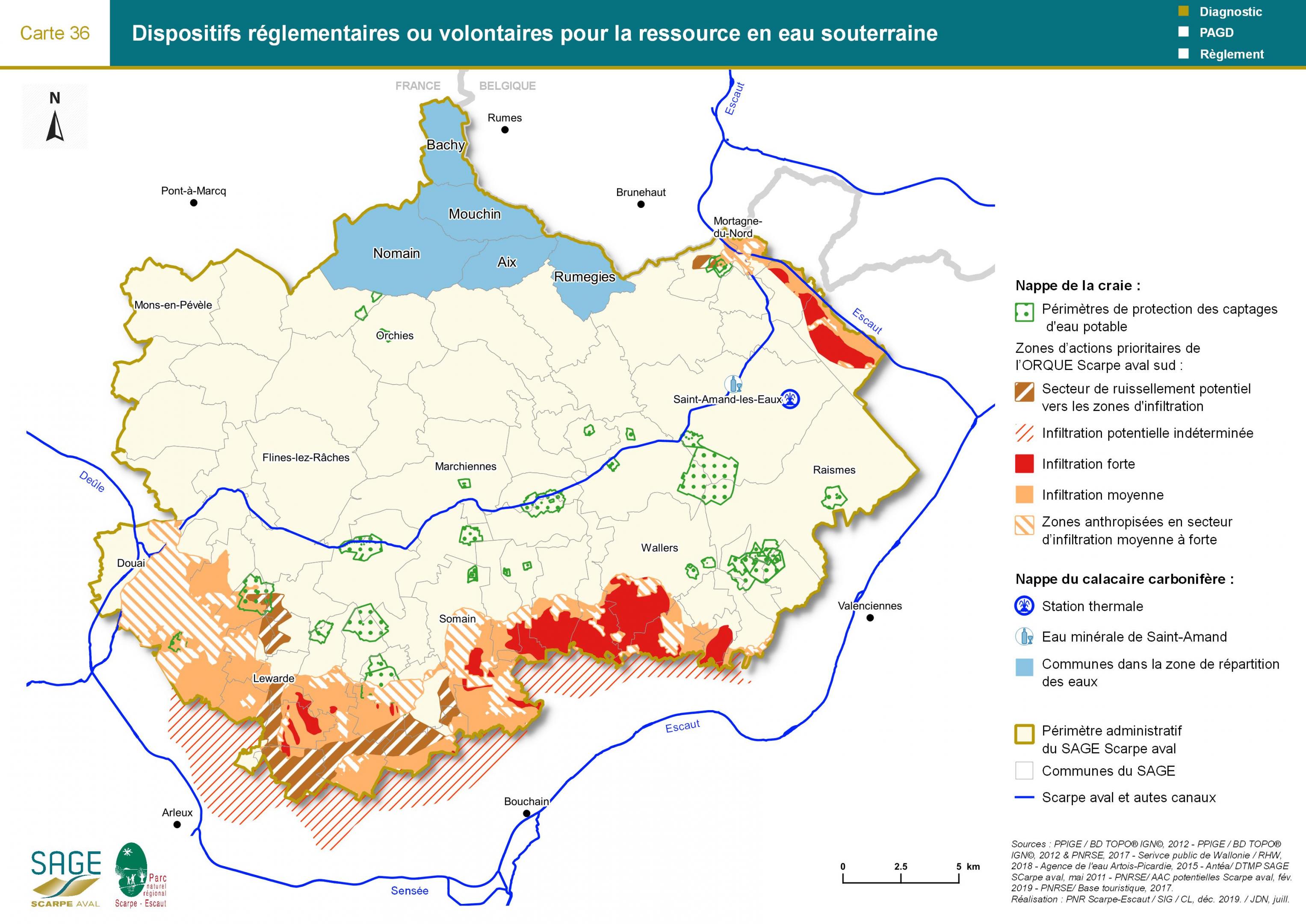 Etat des lieux - Carte 36 : Dispositifs réglementaires ou volontaires pour la ressource en eau souterraine