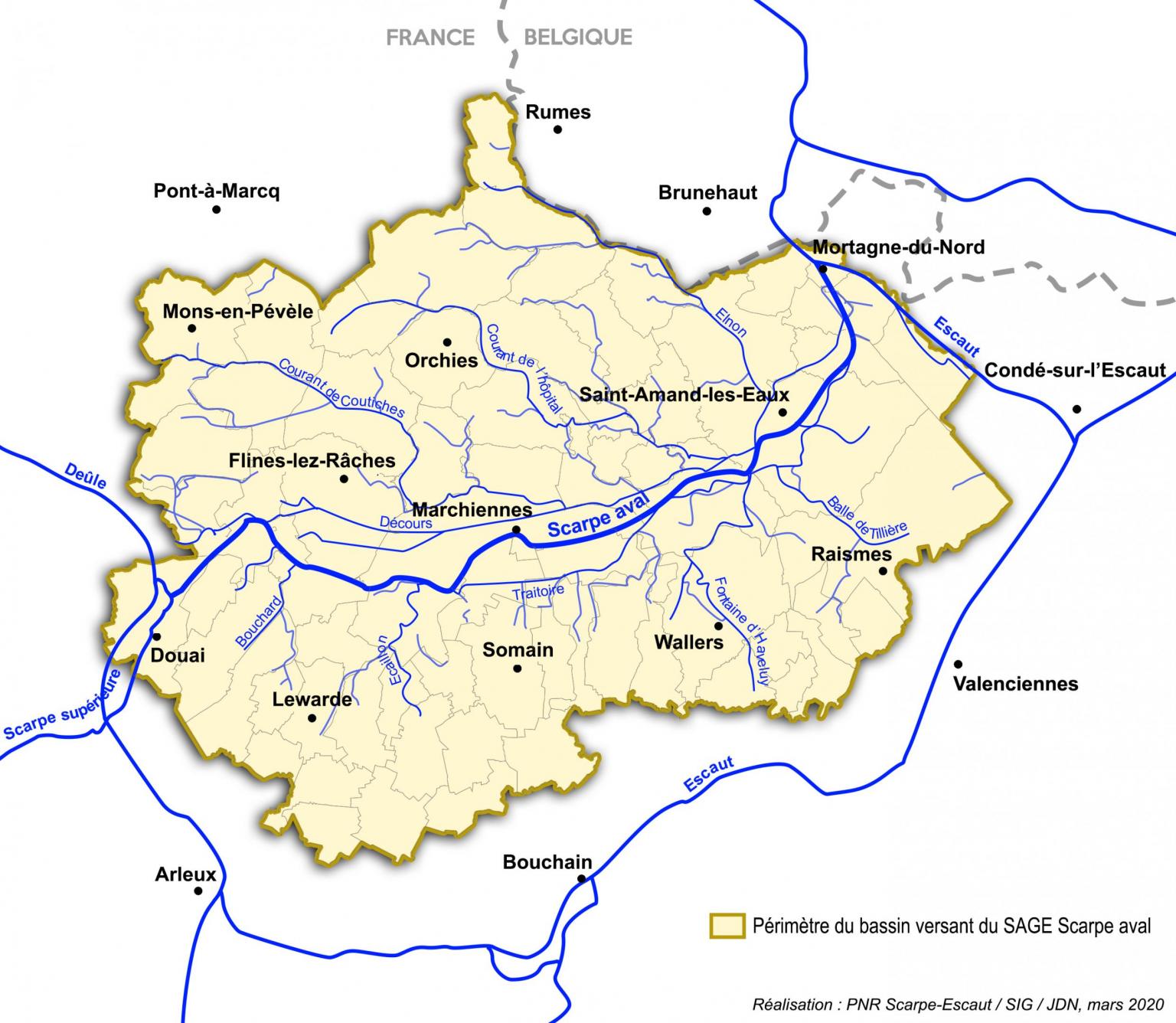 Carte du périmètre du SAGE Scarpe aval