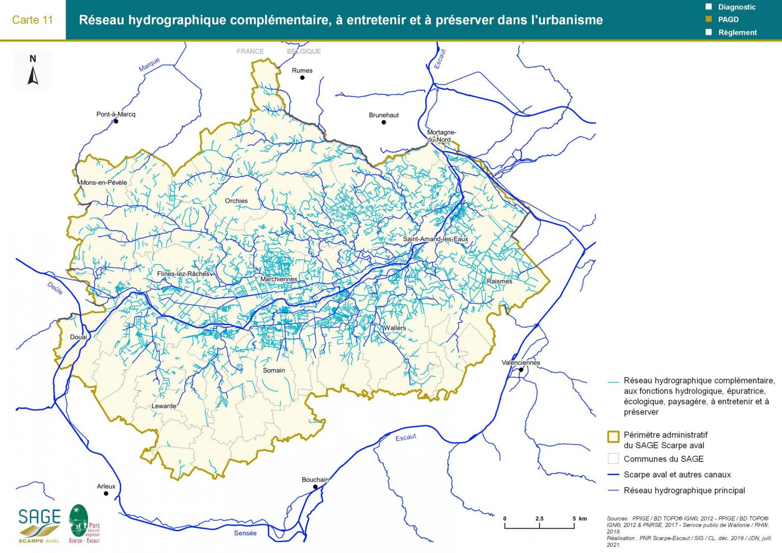 Mesures - Carte 11 : Réseau hydrographique complémentaire, à entretenir et à préserver dans l'urbanisme