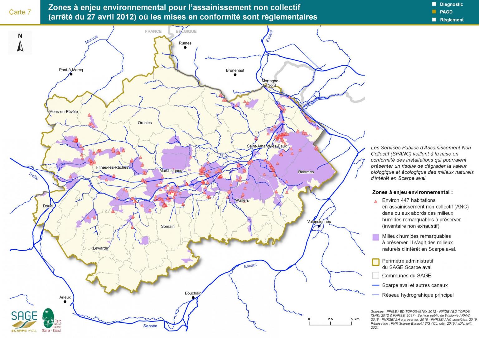 Mesures - Carte 7 : Zones à enjeu environnemental pour l’assainissement non collectif (arrêté du 27 avril 2012) où les mises en 