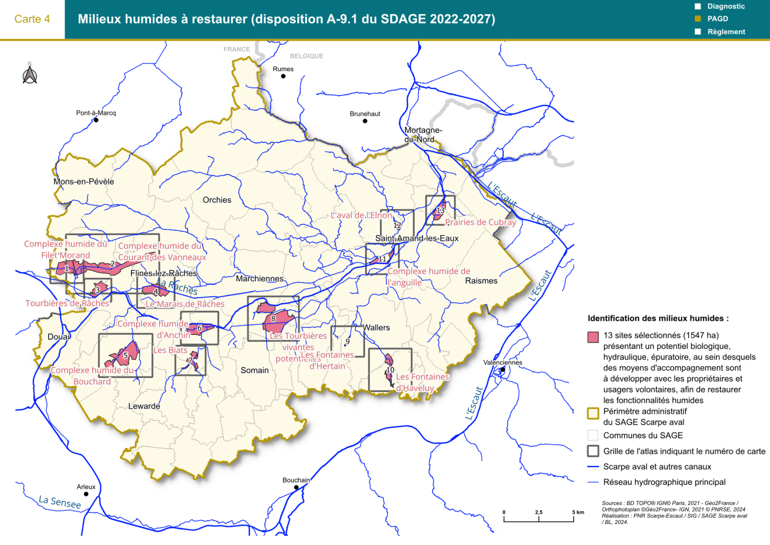 Carte 4 : Milieux humides à restaurer (disposition A-9.1 du SDAGE 2022-2027)